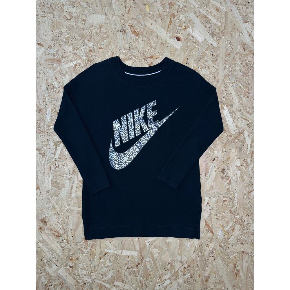 Nike Crewneck Sweatshirt Black Big Logo Silver Polka Dot Sz S